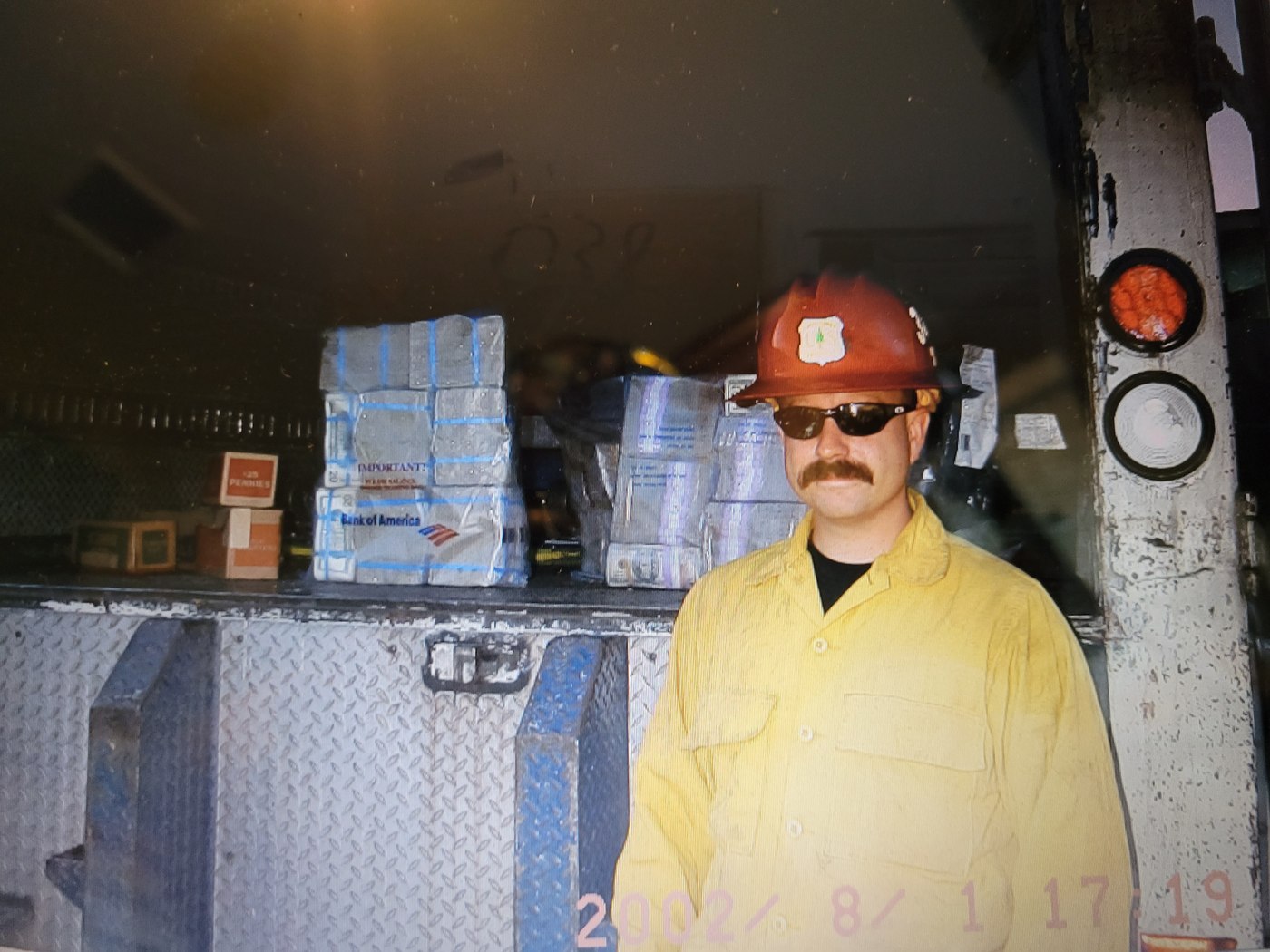 Firefighter Michael Karl McNeil in wildland gear, 2002